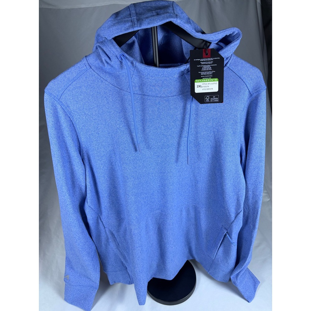 Antigua Womens Justice Pullover Hoodie Blue Heather 2XL 105376 DRYHTR Sweatshirt
